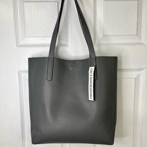 Reversible Pebbled Tote Bag - Gray faux leather